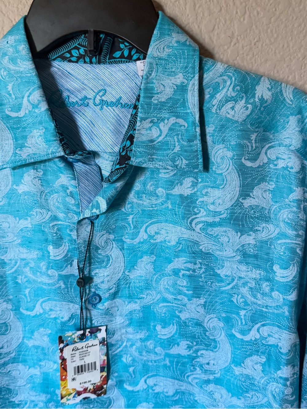 ROBERT GRAHAM Mens Large Poseidon Flip Cuff Long Sleeve Button Front Shirt $198